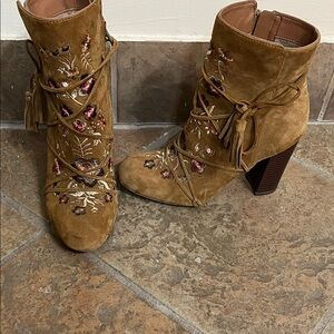 Sam Edelman Brown Embroidered Ankle Boots